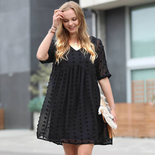 Swiss Dot Babydoll Dress Collection: SAND BEIGE