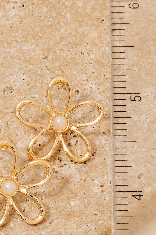Pearl Studded Flower Stud Drop Earrings