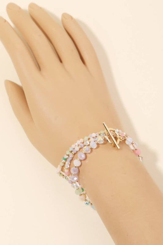 Assorted Beaded Toggle Chain Bracelet: GOLD & CREAM