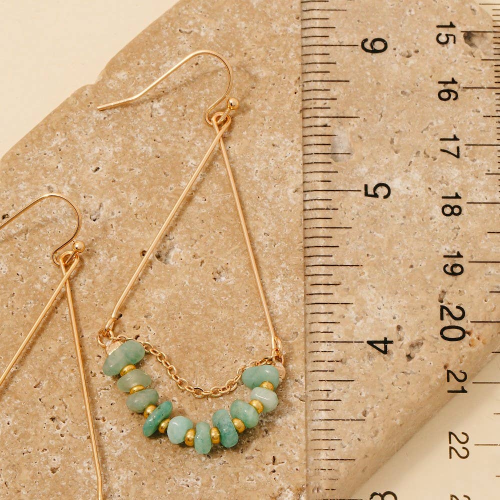 Chip Stone Beads Gold Triangle Dangle Earrings