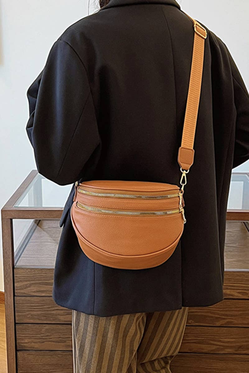 Vegan Leather Multi Pocket Crossbody Bag: ASH MOCHA