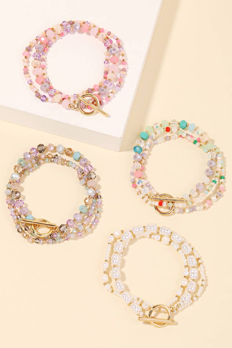 Assorted Beaded Toggle Chain Bracelet: GOLD & CREAM