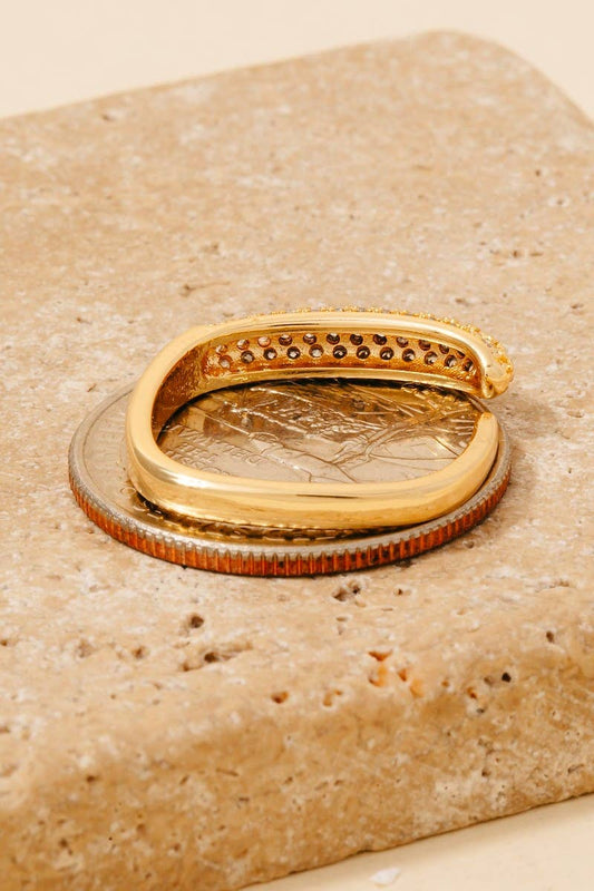 Rhinestone Pave Side Square Open Band Ring