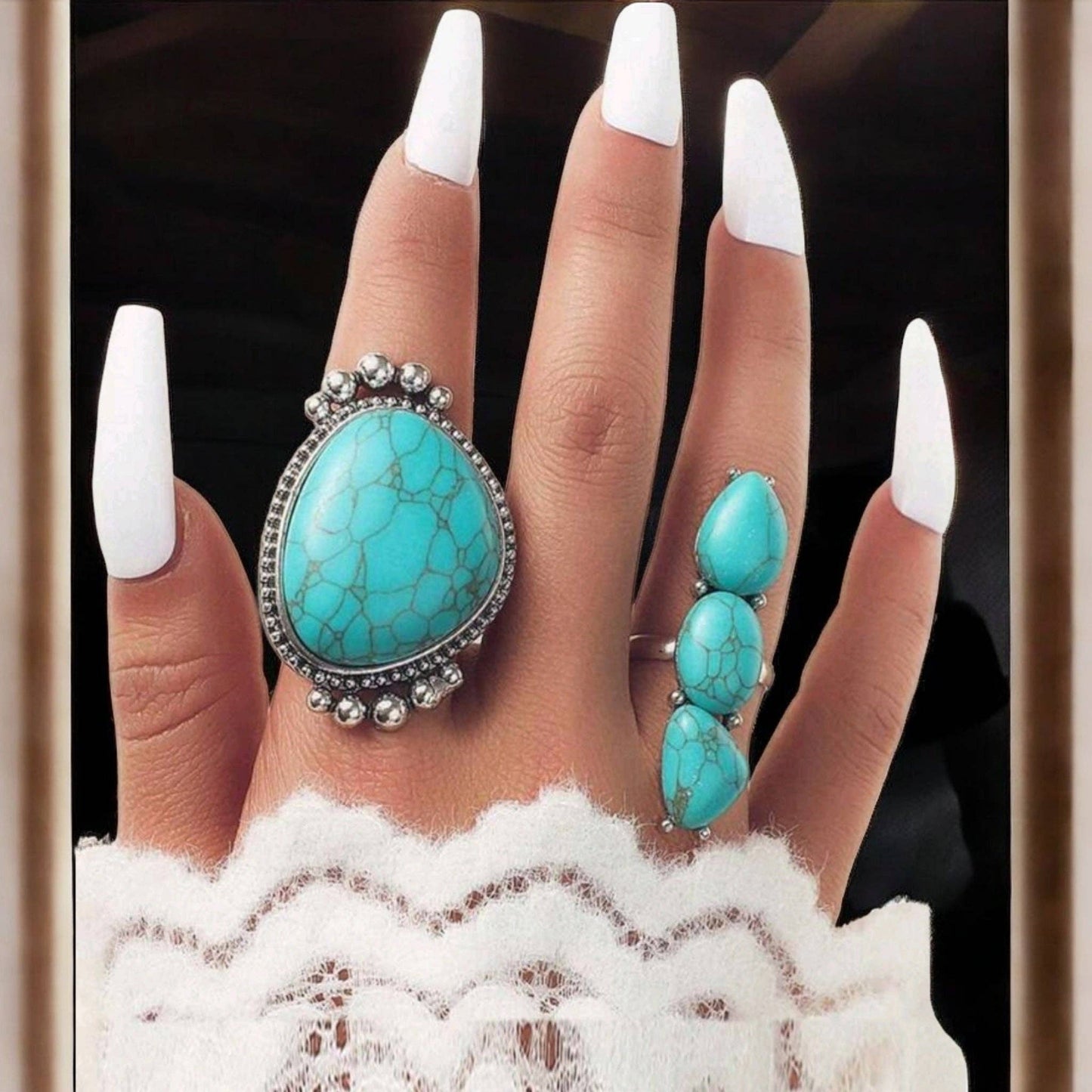 Making Statements Adjustable Blue Cowgirl Crackle Stone Rings: Rounder