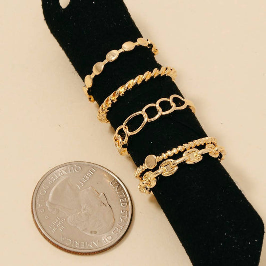 5Pc Mixed Chain Style Band Rings Set