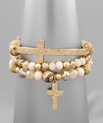 Gold Cross Layered Beaded Bracelet