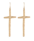 Gold Hammered Bold Cross Earrings