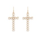 Cream-Gold Pave Pearl Cross Earrings