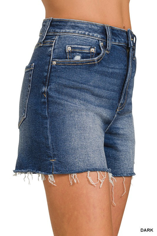 Distressed Hem Denim Shorts