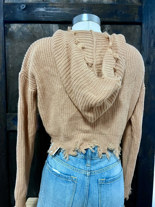 HERA Distressed Cropped Hooded Sweater