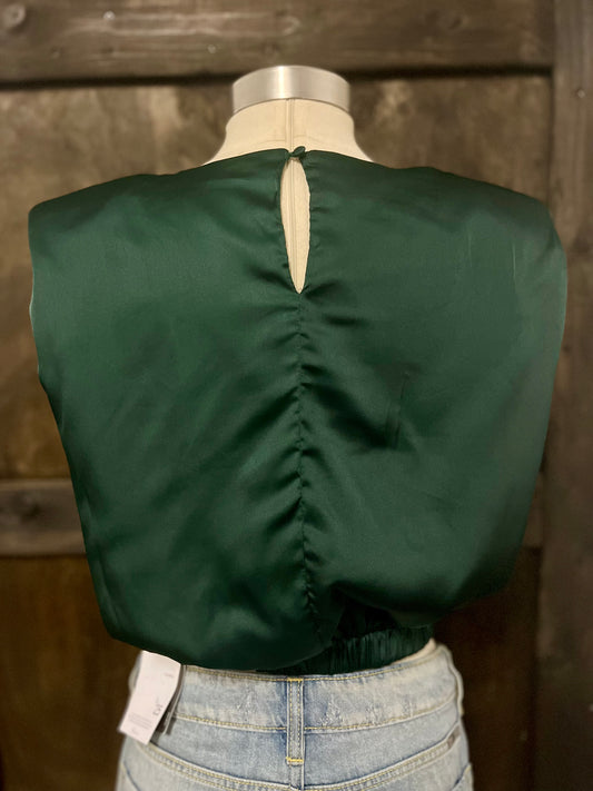 Padded Shoulder Sleeveless Crewneck Cropped Vest Top