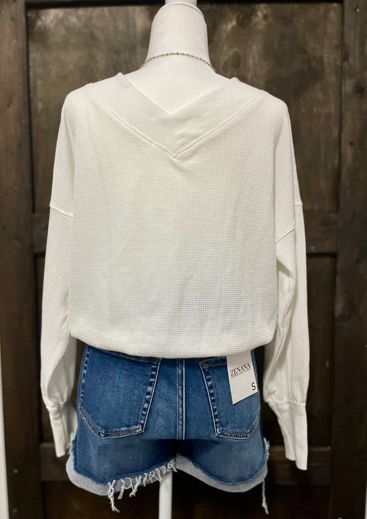 V-neck Waffle Knit Sweater