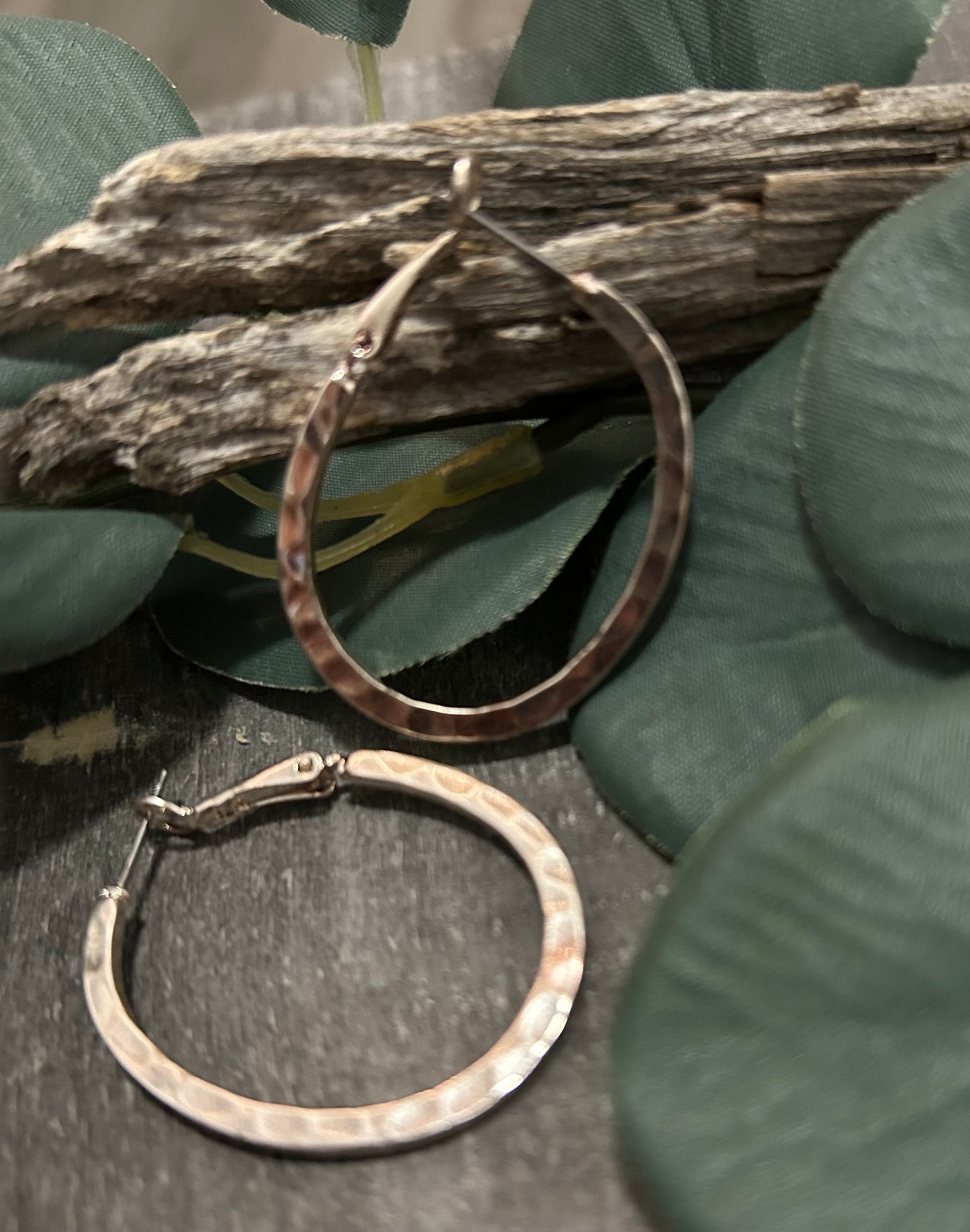 Hammered Silver Hoop Earrings