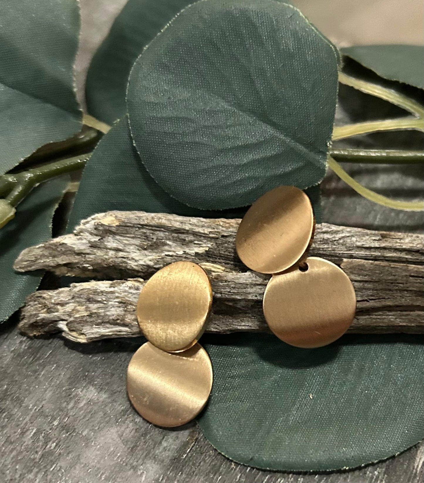 Antique Gold Double Disc Drop Dangle Post Earring