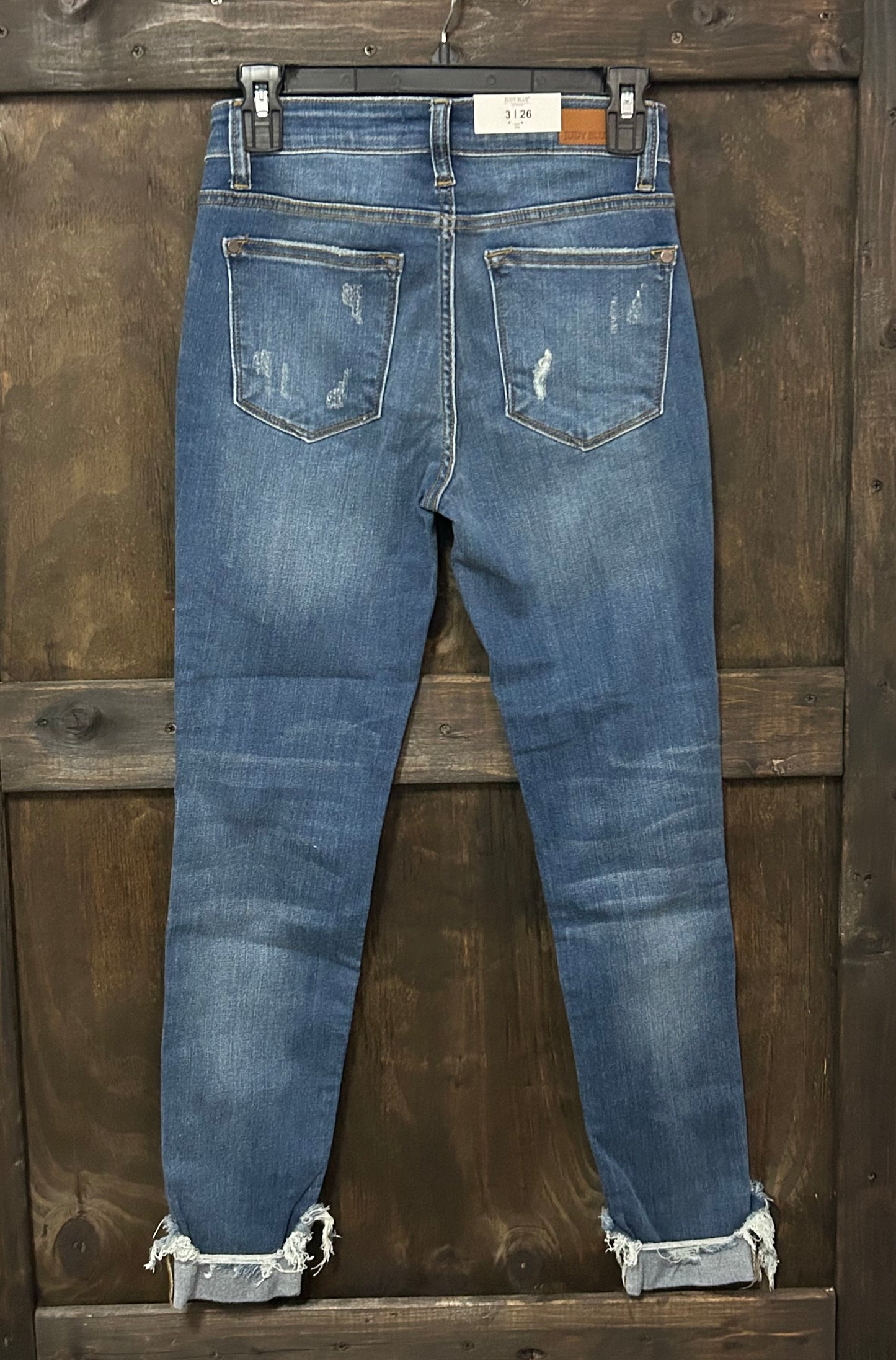 JUDY BLUE Mid Rise Distressed Raw Hem Jean - SKINNY FIT