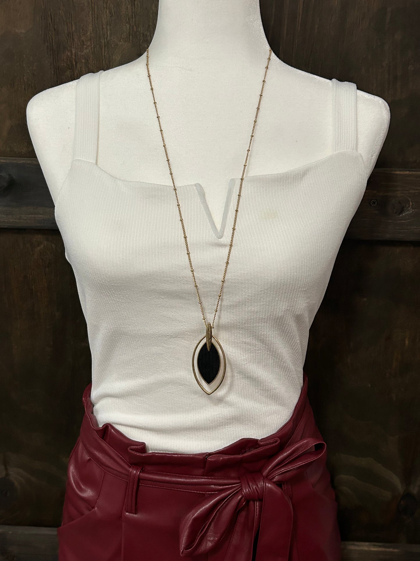 Antique Gold Pendant Necklace with Black Felt Accent