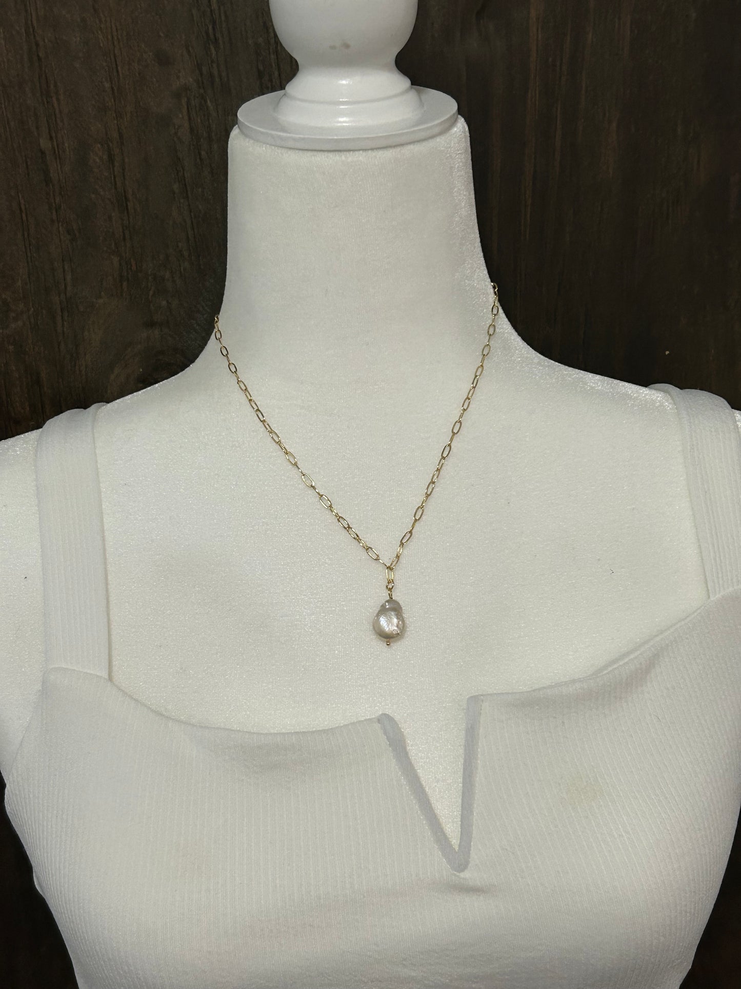 Gold Paperclip Chain Opal Pendant Necklace