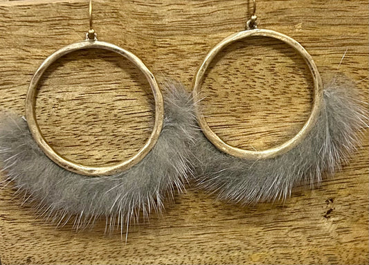 Antique Gold Hoop Faux Fur Dangle Earrings