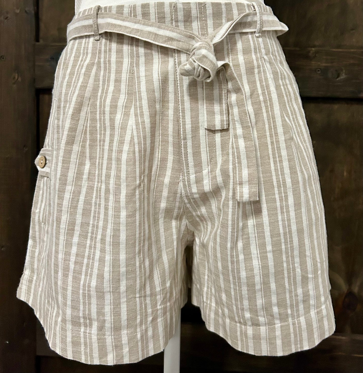 Promesa Khaki & White Striped Tie Shorts