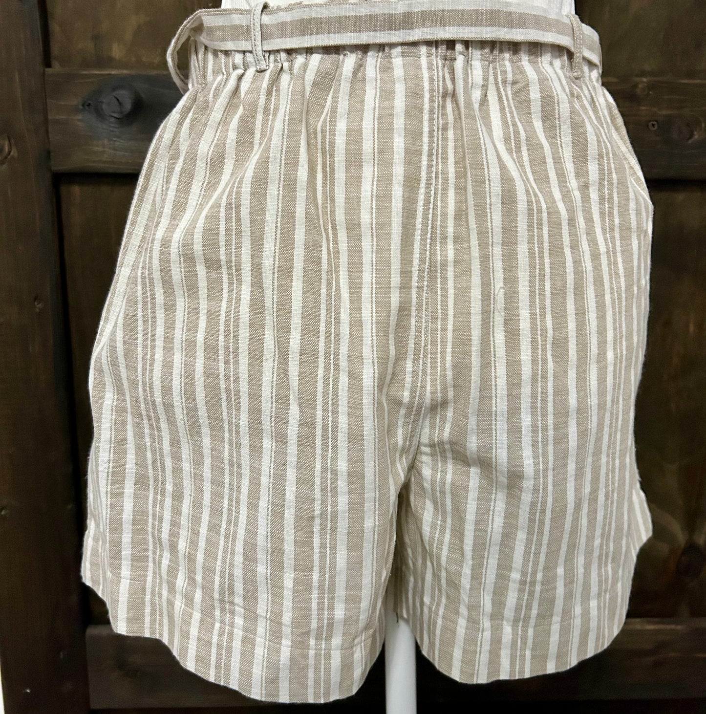 Promesa Khaki & White Striped Tie Shorts