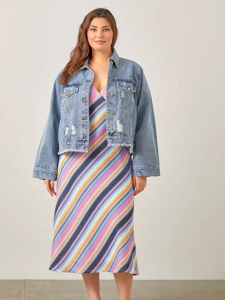 CURVY Distressed Denim Jacket