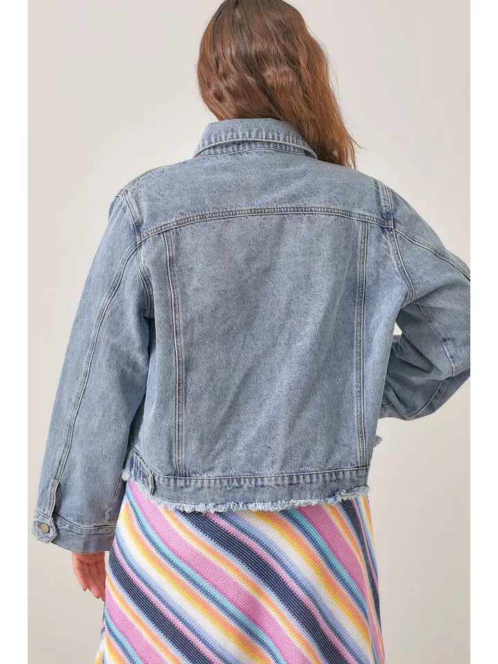 CURVY Distressed Denim Jacket