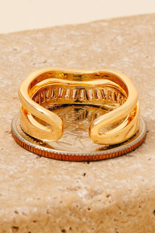 Wavy Layered Baguette Row Open Band Ring