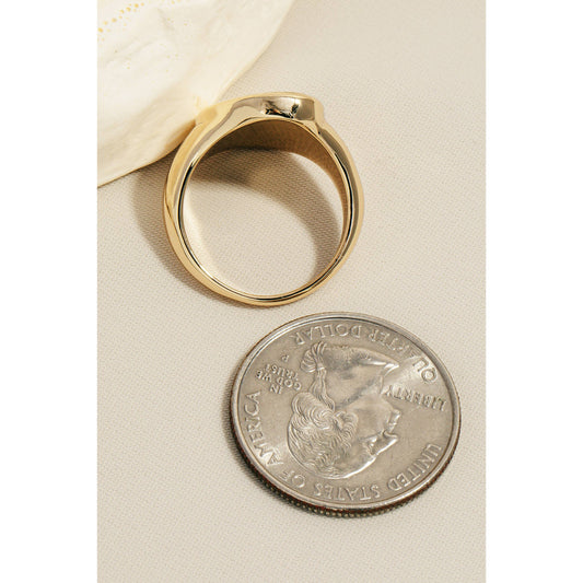 Textured Metallic Signet Band Ring: Rhodium