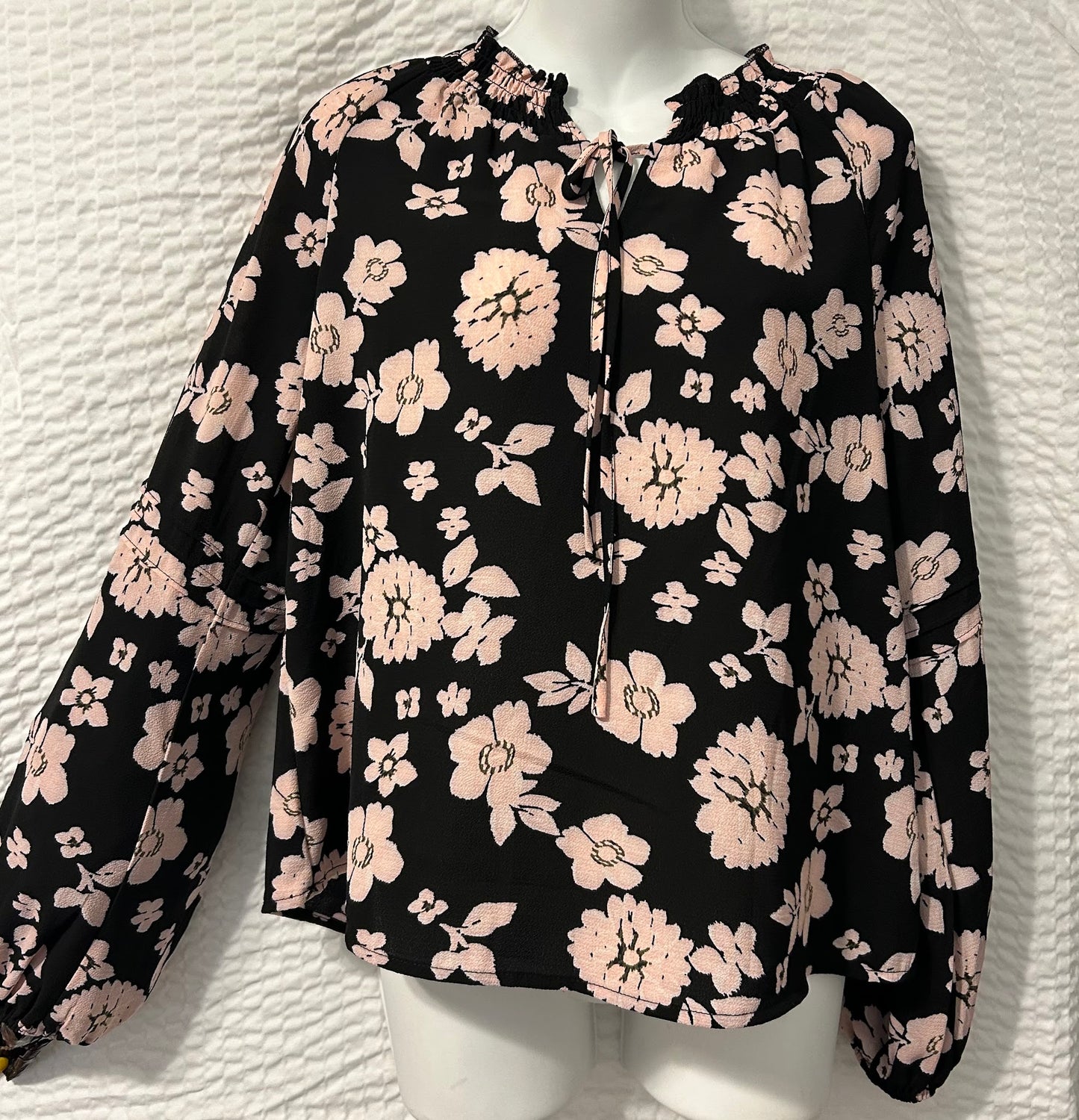 Black and Pink Longsleeve Flower Blouse