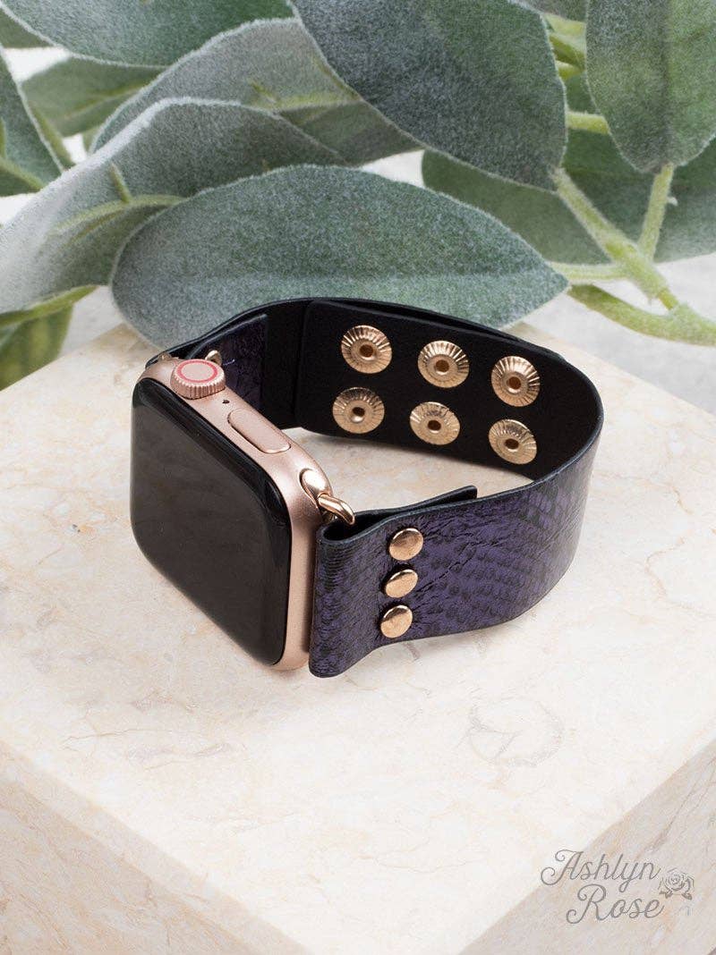 Snake, Rattle, & Roll 38/40 Leather Smart Watch Band, Navy: Navy / One Size
