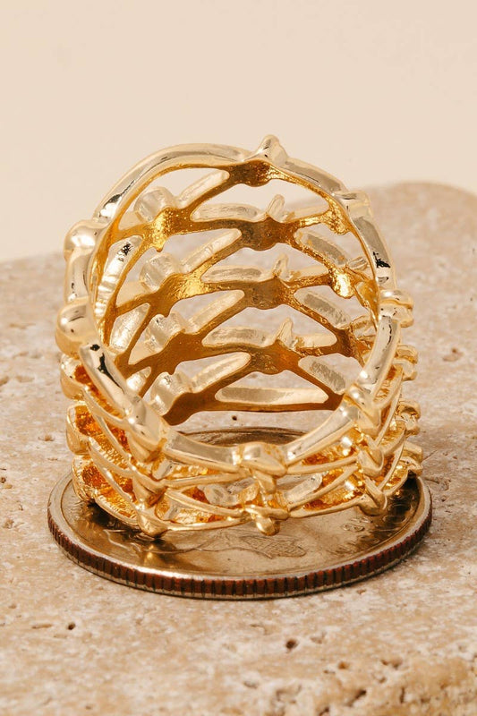 Intricate Grate Mesh Band Ring