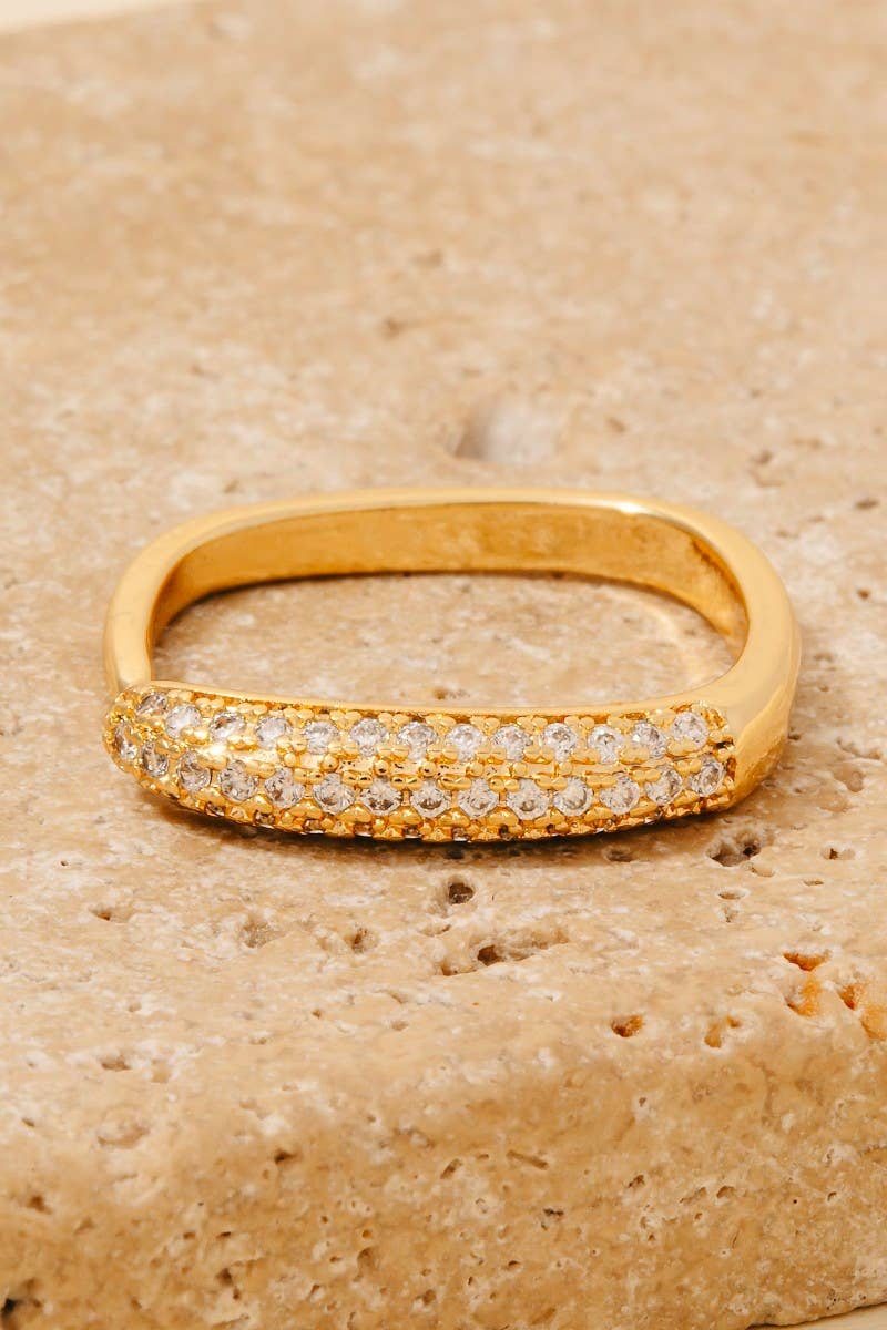 Rhinestone Pave Side Square Open Band Ring