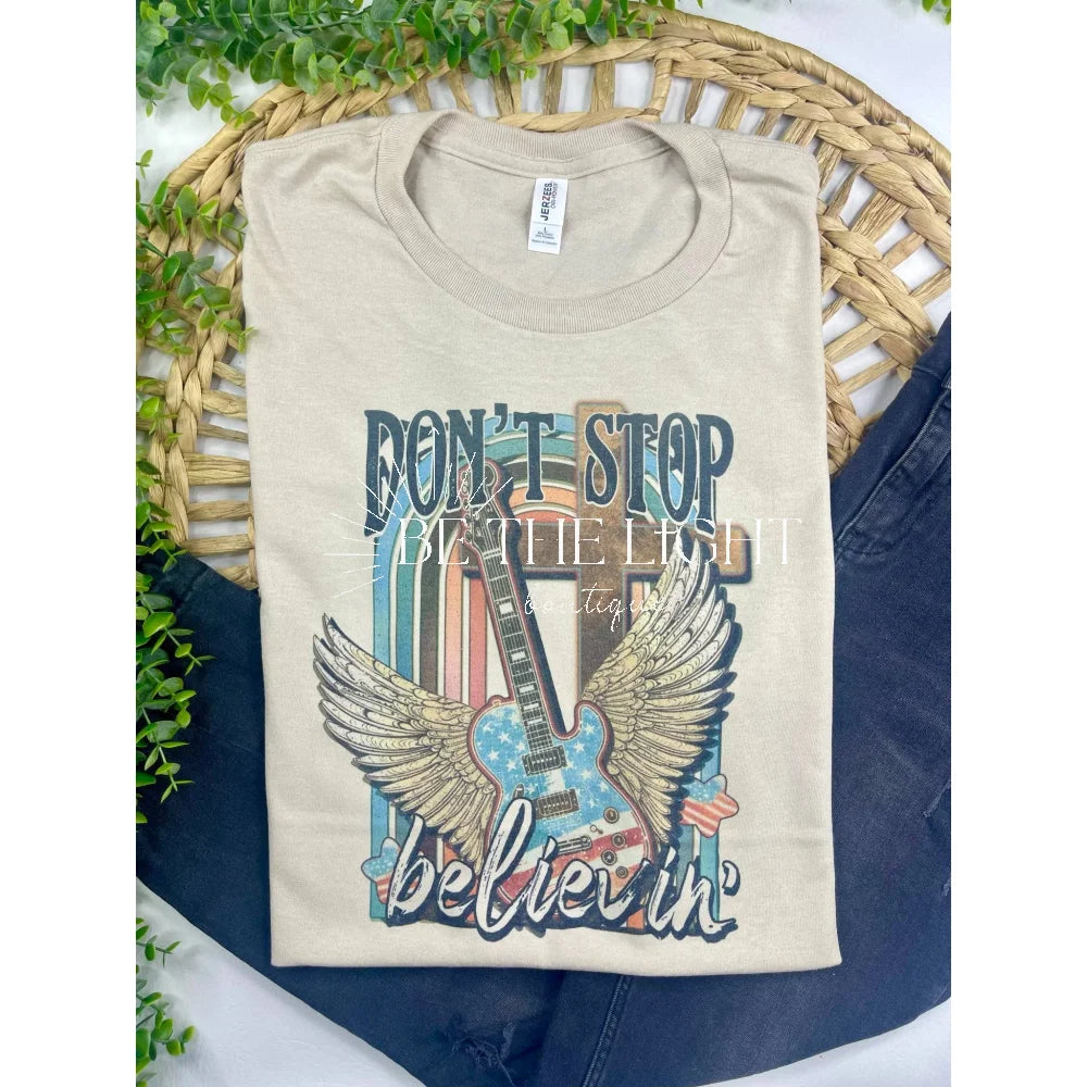 Don’t Stop Believin’ (T-Shirt): Jerzee Tan / Medium
