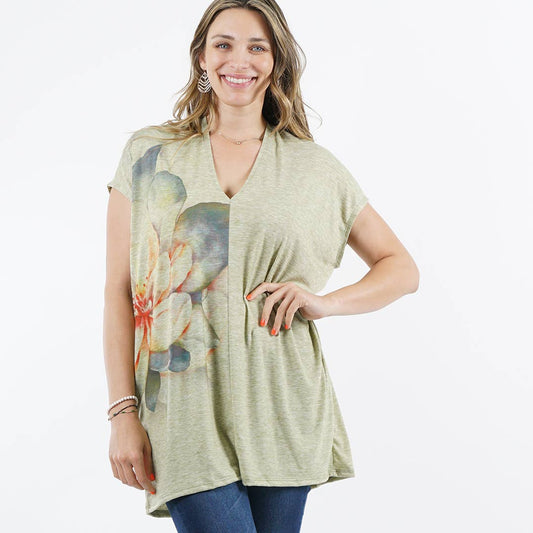 Sublimation V-neck Loose Fit Tunic: SAGE