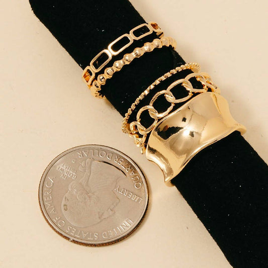 5Pc Chains And Wide Open Band Rings Set
