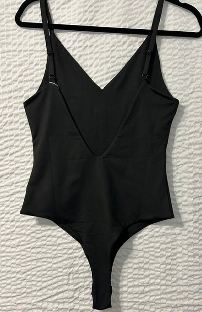 Black V-Neck Plungeback Bodysuit M