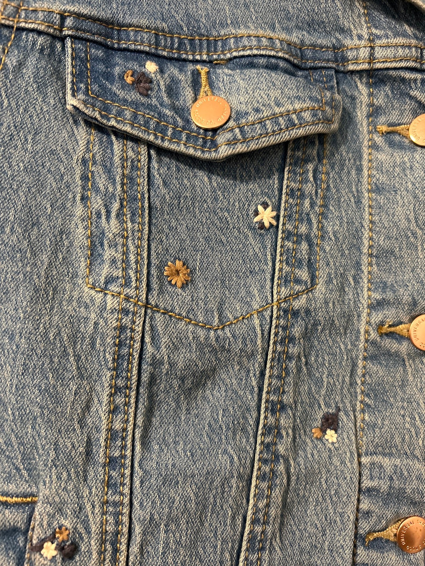 Flower Embroidered Jean Jacket M