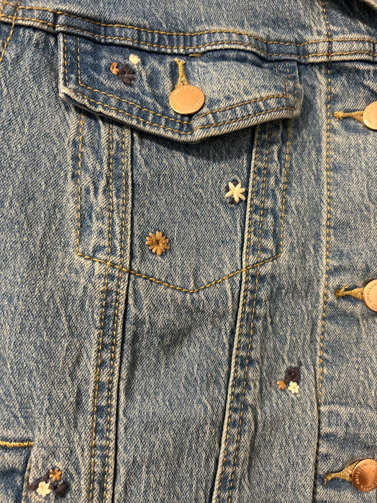 Flower Embroidered Jean Jacket M