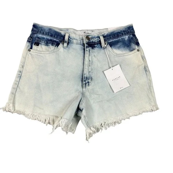 KanCan Ombre High Rise Raw Hem Denim Shorts