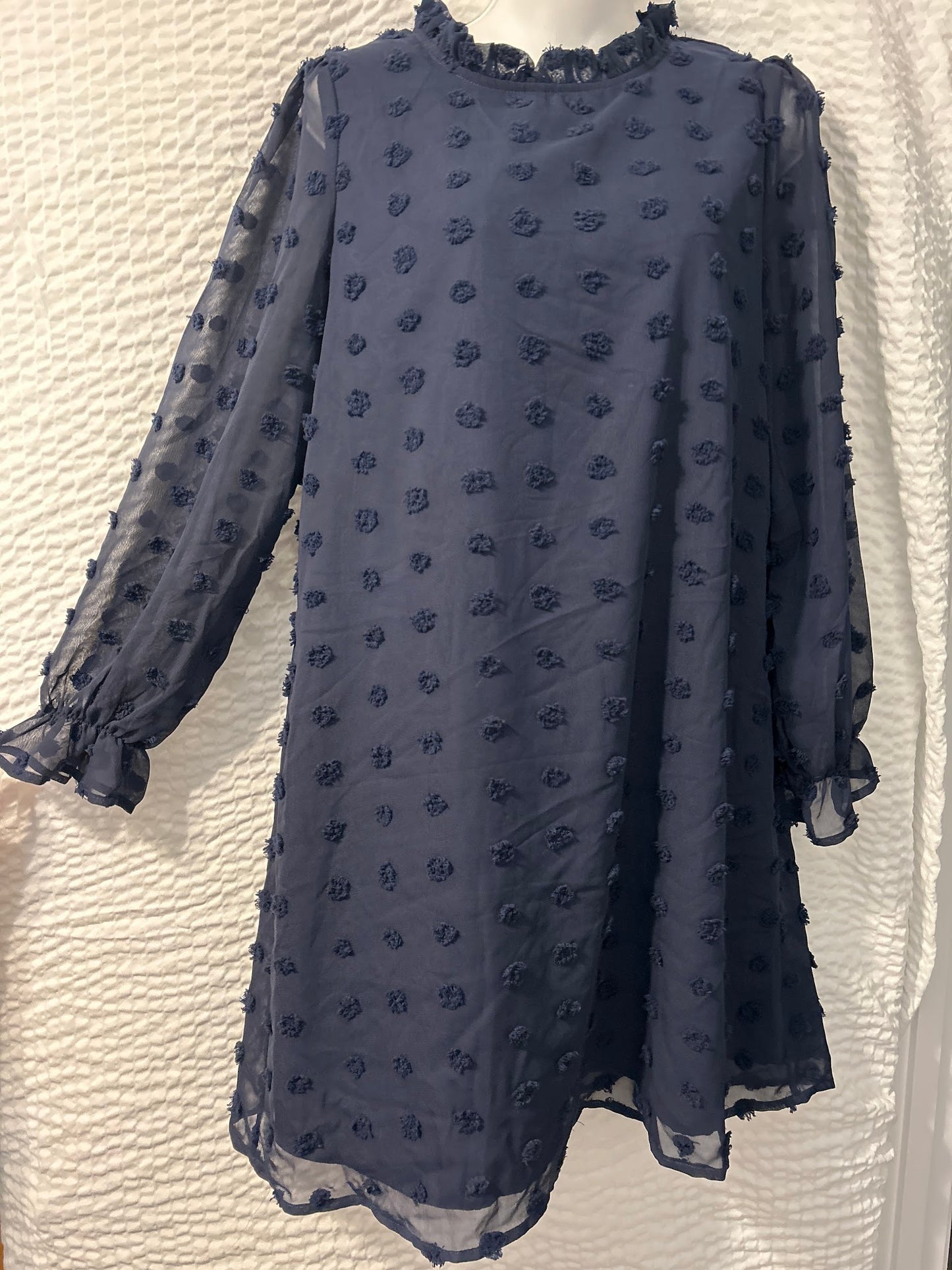 Navy High-neck Longsleeve Swiss Dot Dress M