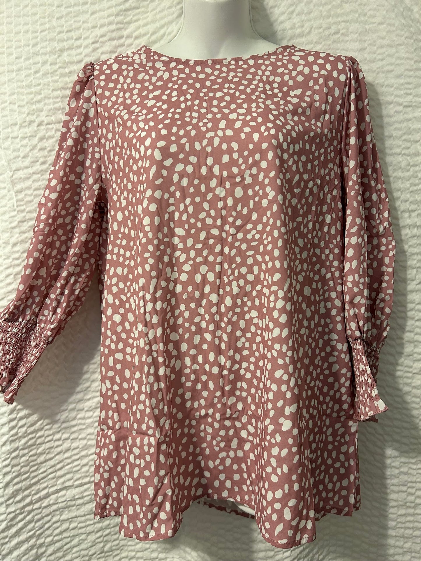 Pink Polka Dot Long-sleeved Blouse L