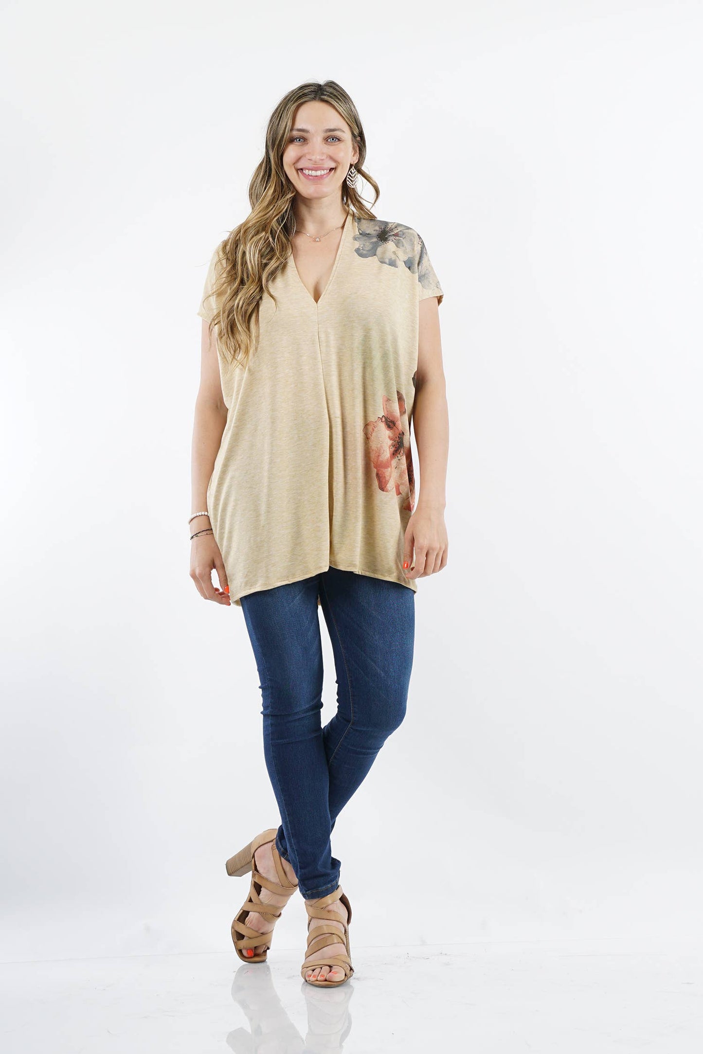 Sublimation V-neck Loose Fit Tunic: SAGE