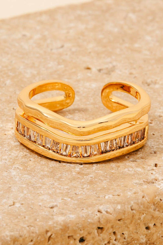Wavy Layered Baguette Row Open Band Ring