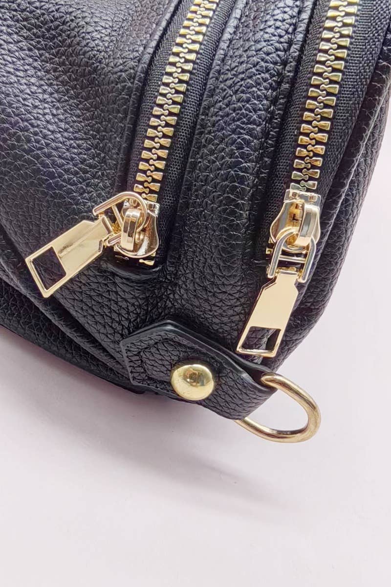 Vegan Leather Multi Pocket Crossbody Bag: ASH MOCHA
