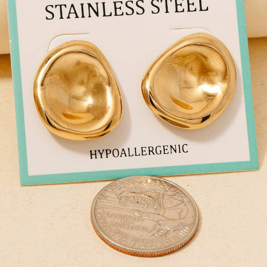 Stainless Steel Oval Bowl Shield Stud Earrings