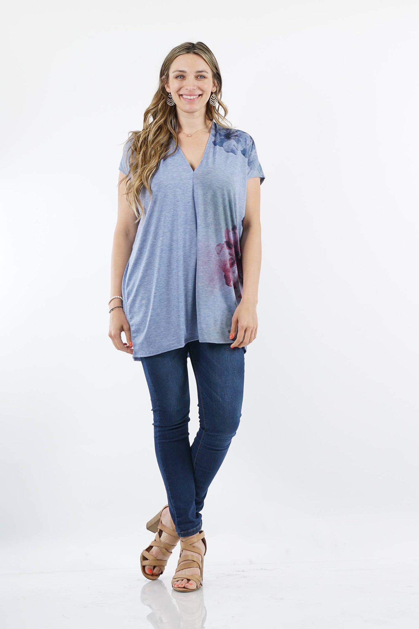 Sublimation V-neck Loose Fit Tunic: SAGE