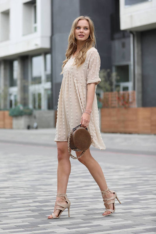 Swiss Dot Babydoll Dress Collection: SAND BEIGE
