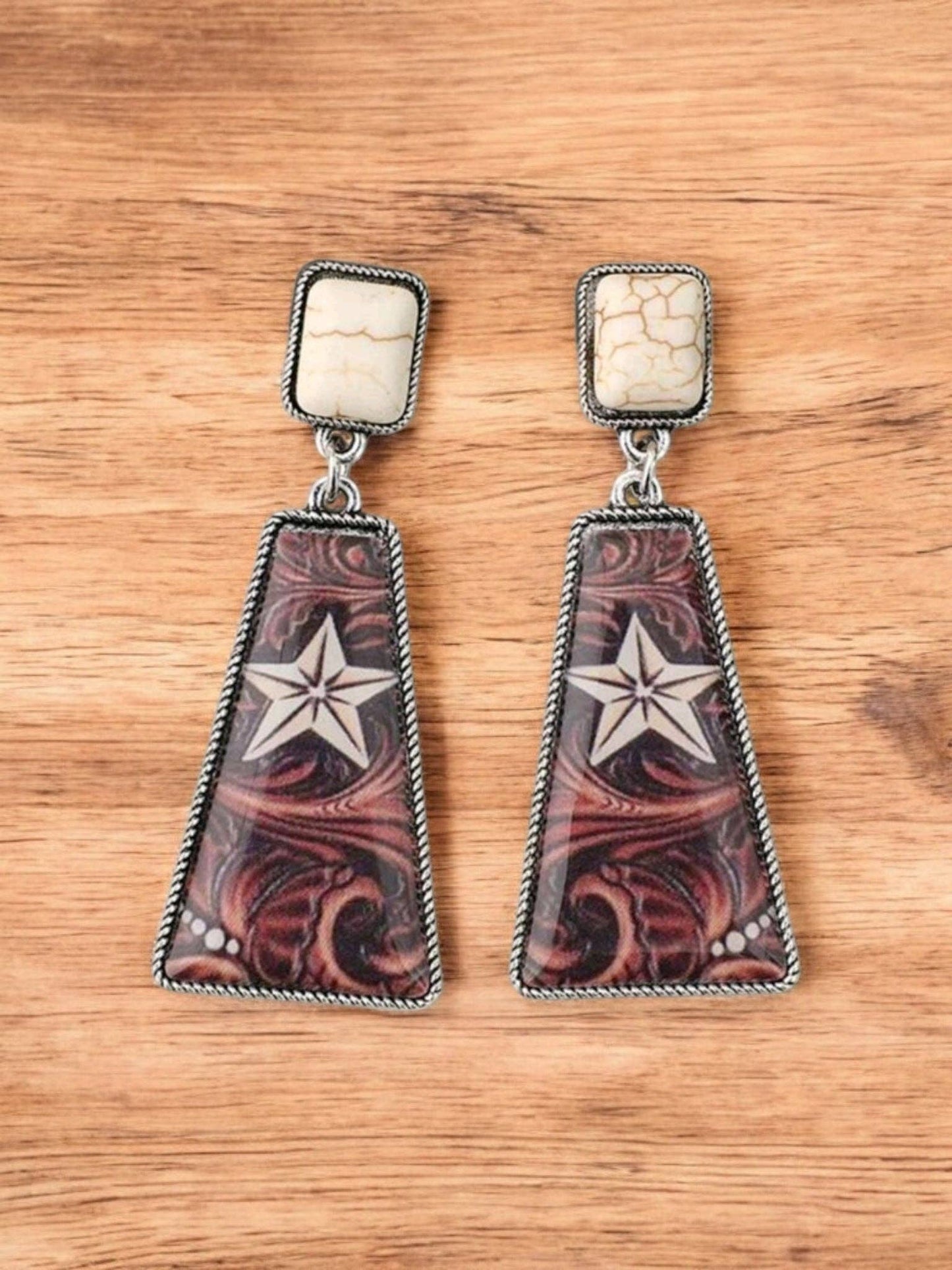She's A Texas Star Western Fashion Print Earrings: Blue