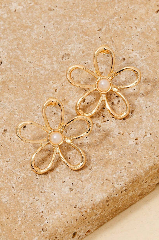Pearl Studded Flower Stud Drop Earrings