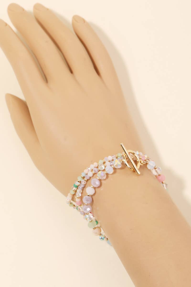 Assorted Beaded Toggle Chain Bracelet: GOLD & CREAM